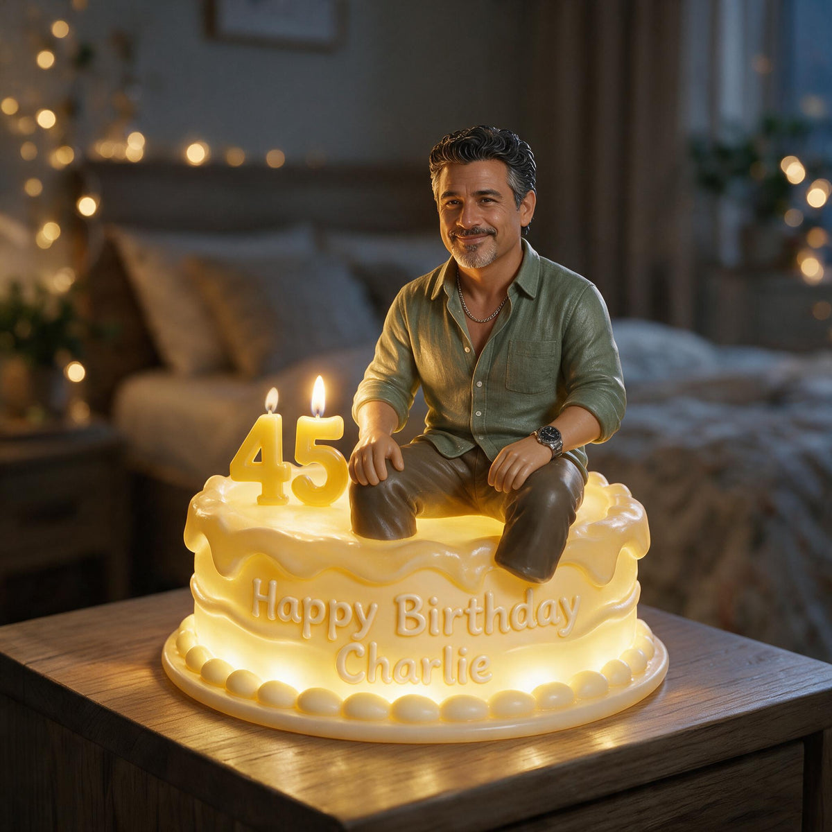 Personalized 50th Birthday Middle-Aged Latino Man Acrylic LED Night Light Keepsake Gift