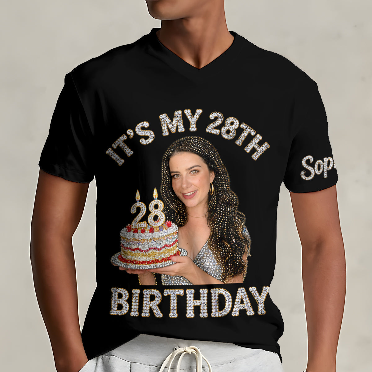 Personalized 70th Birthday Older Woman Fully Printed V-Neck T-Shirt