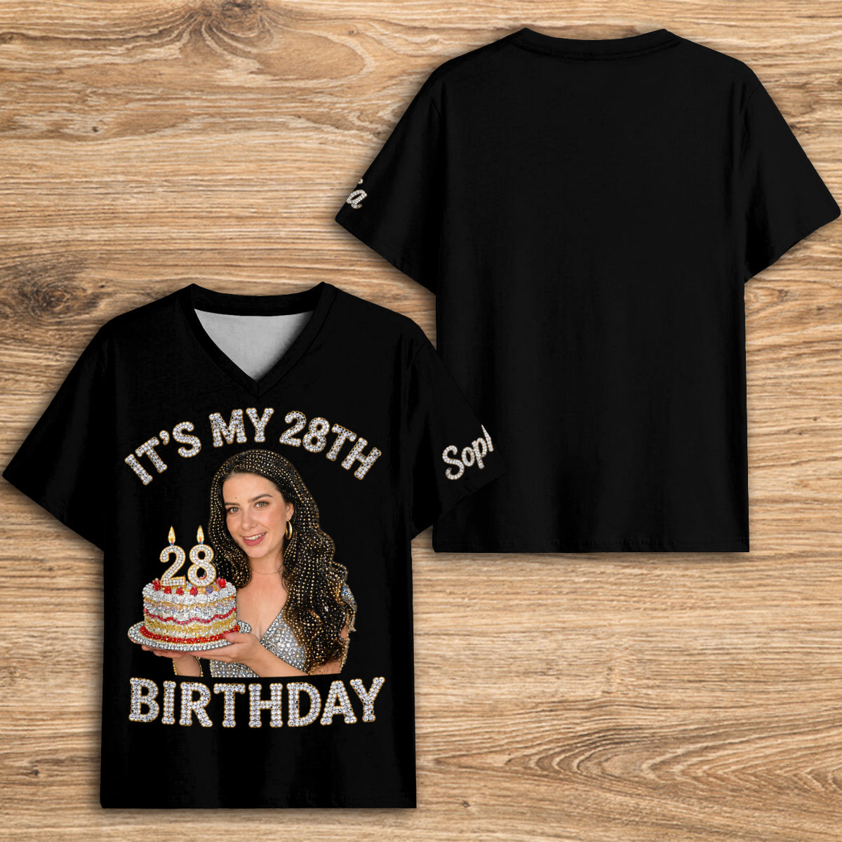 Personalized 70th Birthday Older Black Woman V-Neck T-Shirt Gift