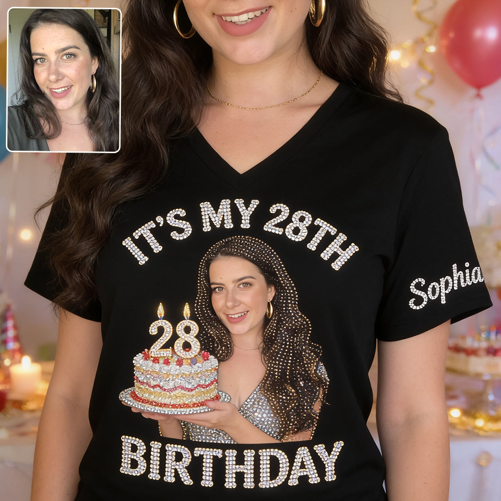 Personalized 45th Birthday Middle-Aged Black Woman V-Neck T-Shirt Birthday Gift