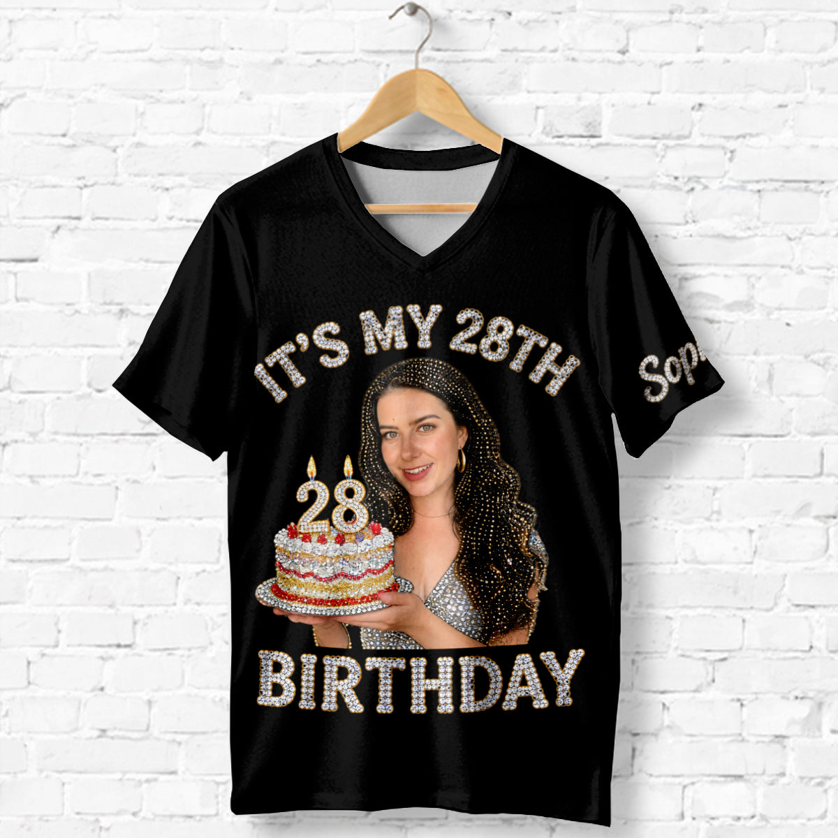 Personalized 70th Birthday Older Black Woman V-Neck T-Shirt Gift