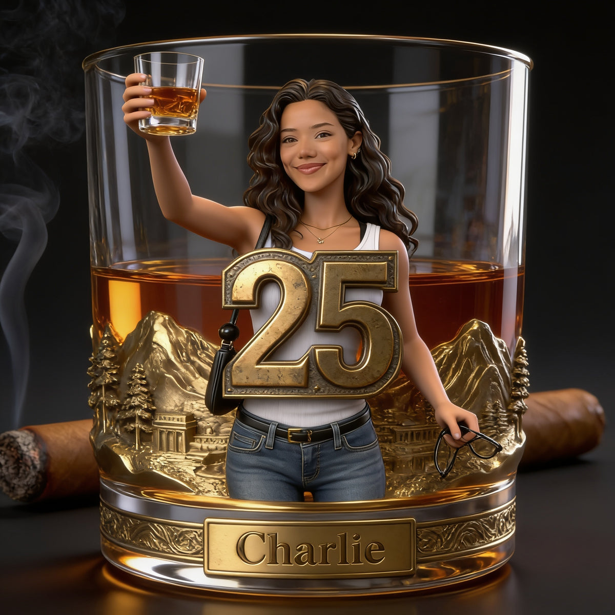 Personalized 25th Birthday Latina Woman Whiskey Glass Gift For Her