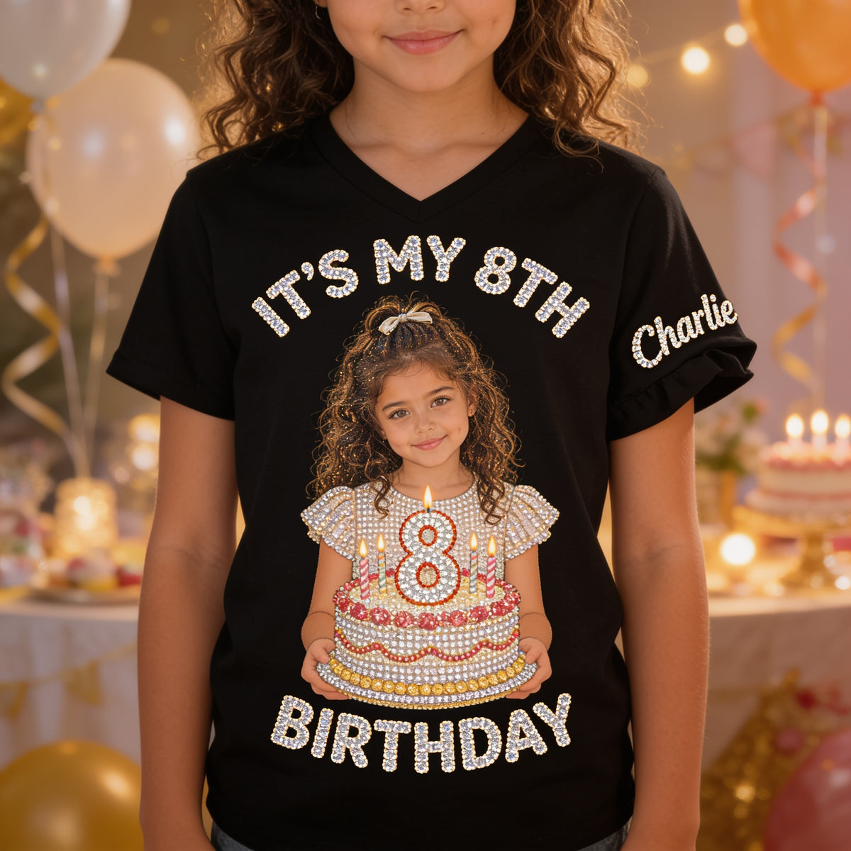 Personalized Birthday Latina Little Girl V-Neck T-Shirt Gift