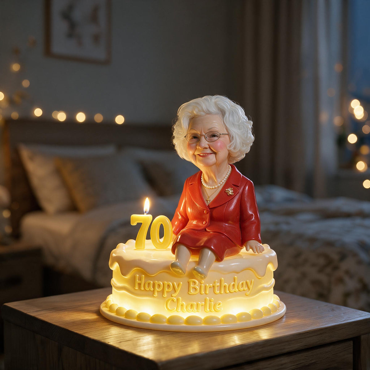 Lampe de Nuit LED Acrylique Personnalisée 70e Anniversaire Femme Âgée