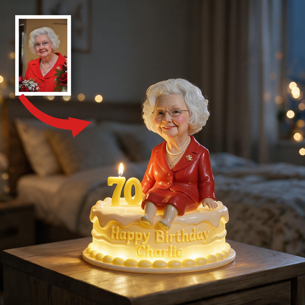 Lampe de Nuit LED Acrylique Personnalisée 70e Anniversaire Femme Âgée