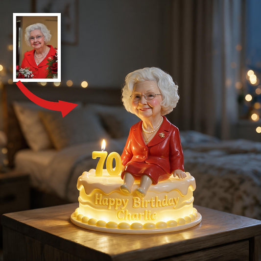Personalized 70th Birthday Older Woman Acrylic LED Night Light Grandma Gift
