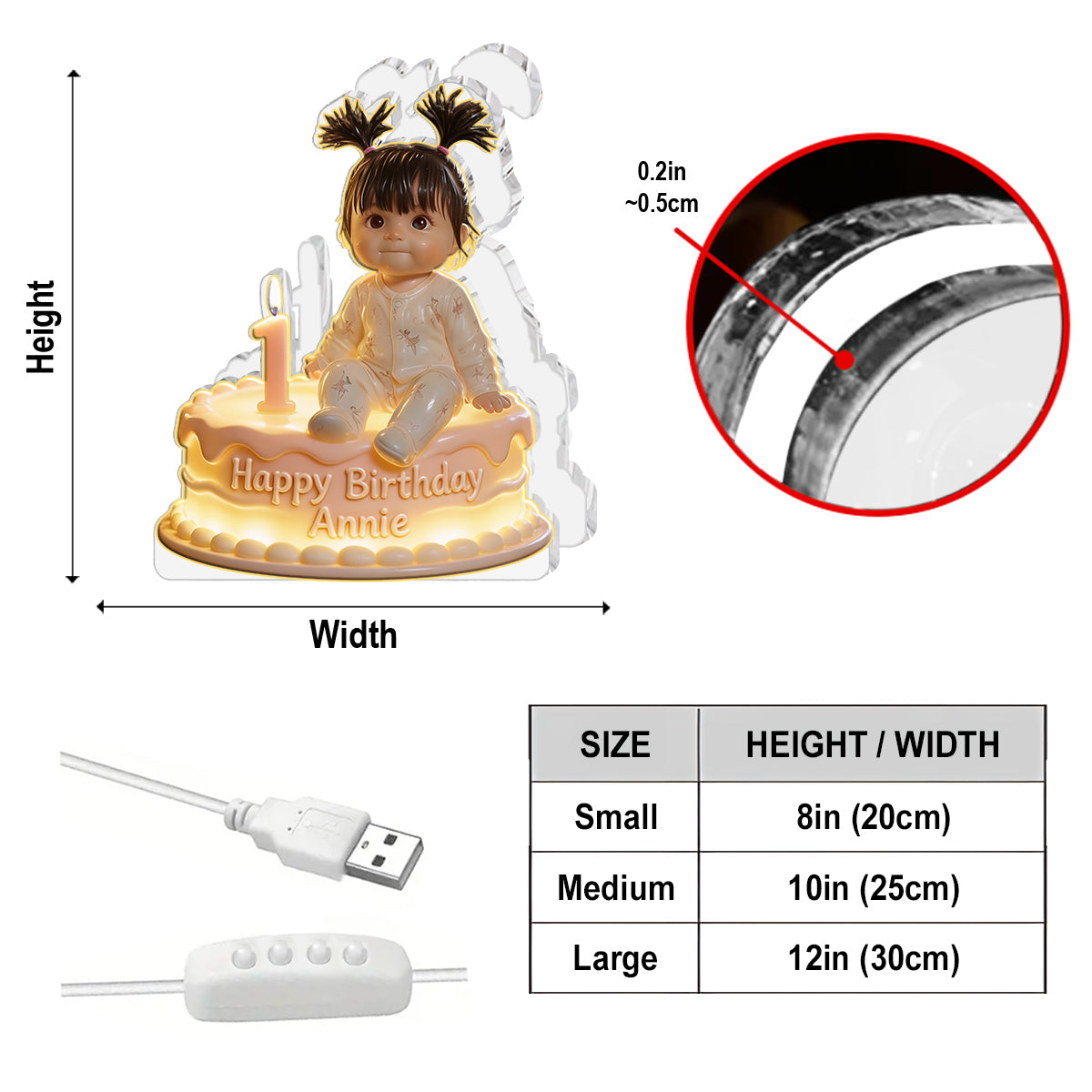 Personalized 50th Birthday Middle-Aged Black Woman Acrylic LED Night Light Gift