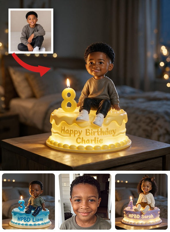 Personalized Birthday Black Little Boy Acrylic LED Night Light, Gift for Son Grandson Nephew