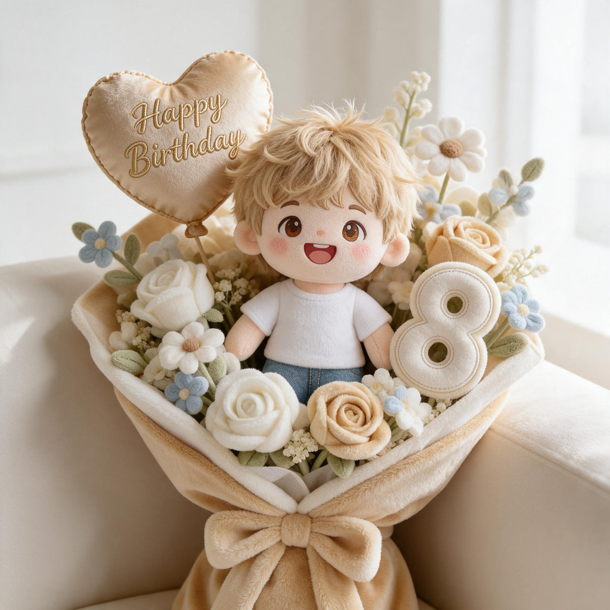 Coussin en fausse fourrure personnalisé pour le 8ème anniversaire d'un petit garçon