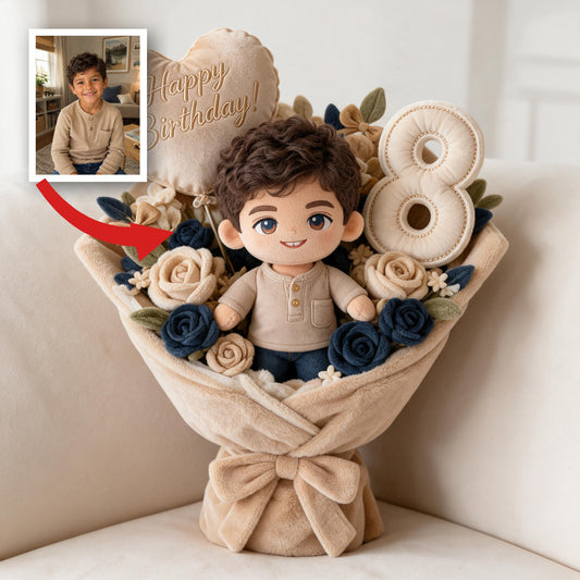 Personalized 8th Birthday Latino Little Boy Faux Fur Bouquet Pillow Gift