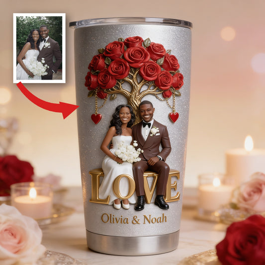 Custom Photo Wedding Black Couple Tumbler, Husband Wife Gift