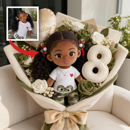 Personalized 8th Birthday Black Little Girl Faux Fur Pillow Bouquet Gift