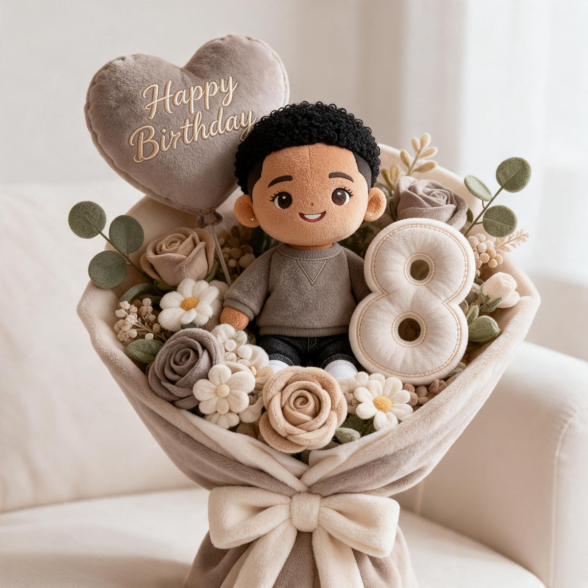 Coussin en fausse fourrure noir personnalisé pour 8 ans, cadeau pour fils petit-fils