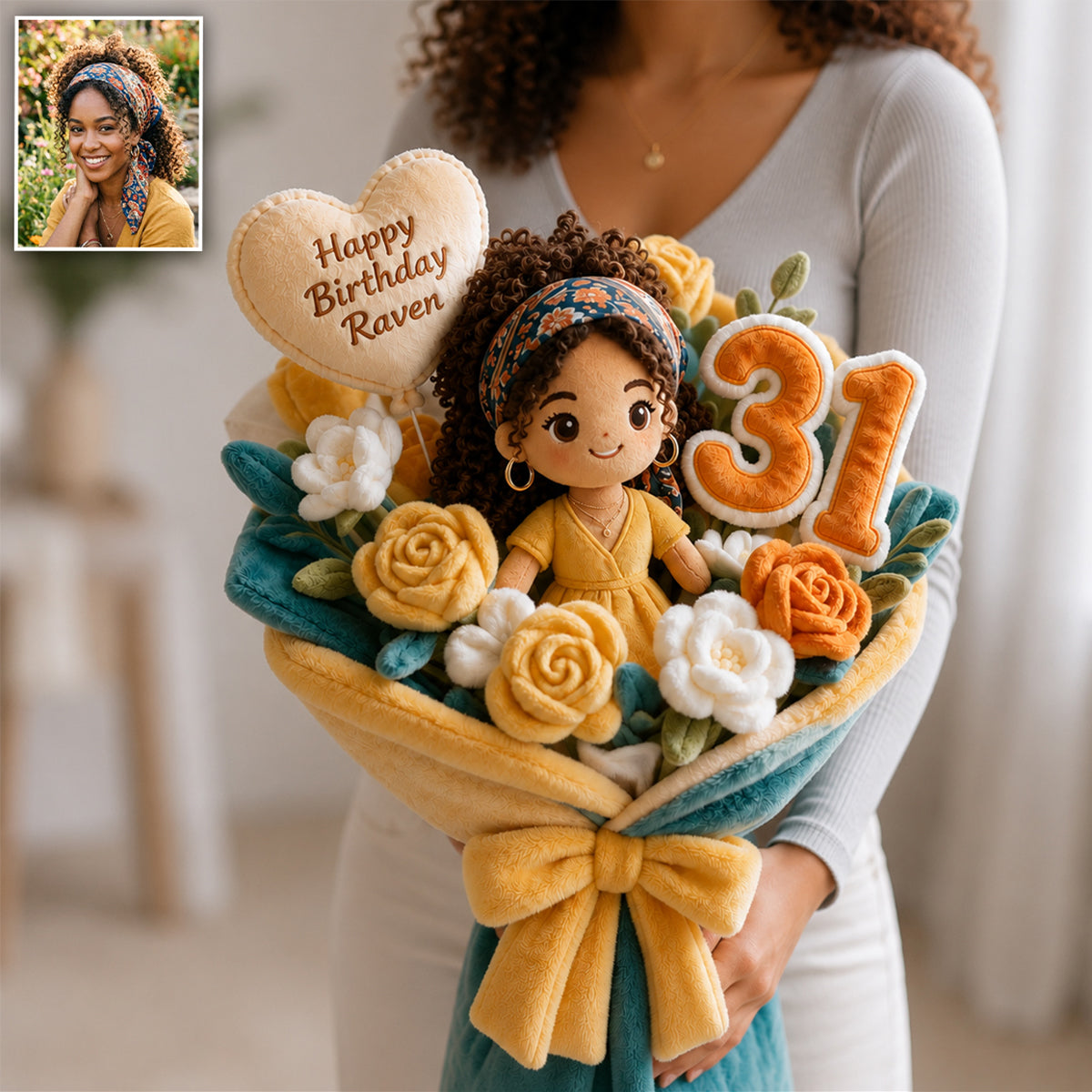Personalized 45th Birthday Middle-Aged Black Woman Faux Fur Bouquet Pillow