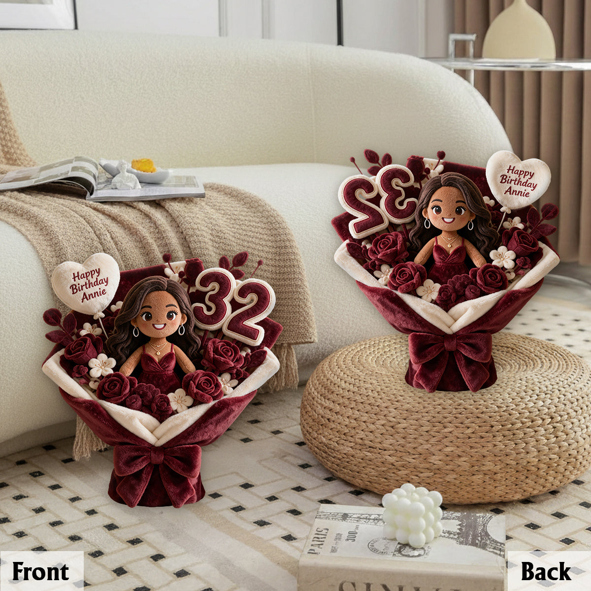 Coussin en fausse fourrure personnalisé pour le 8ème anniversaire d'un petit garçon