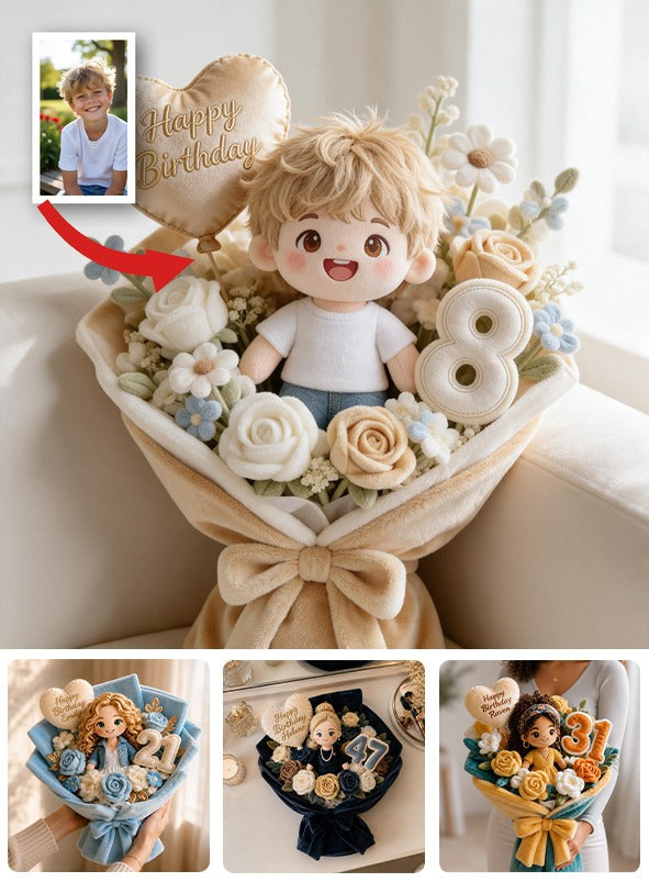 Coussin en fausse fourrure personnalisé pour le 8ème anniversaire d'un petit garçon