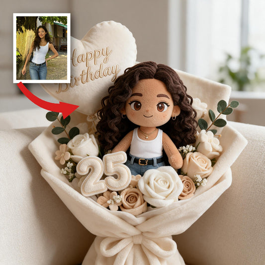 Personalized 25th Birthday Latina Woman Faux Fur Pillow Bouquet Gift