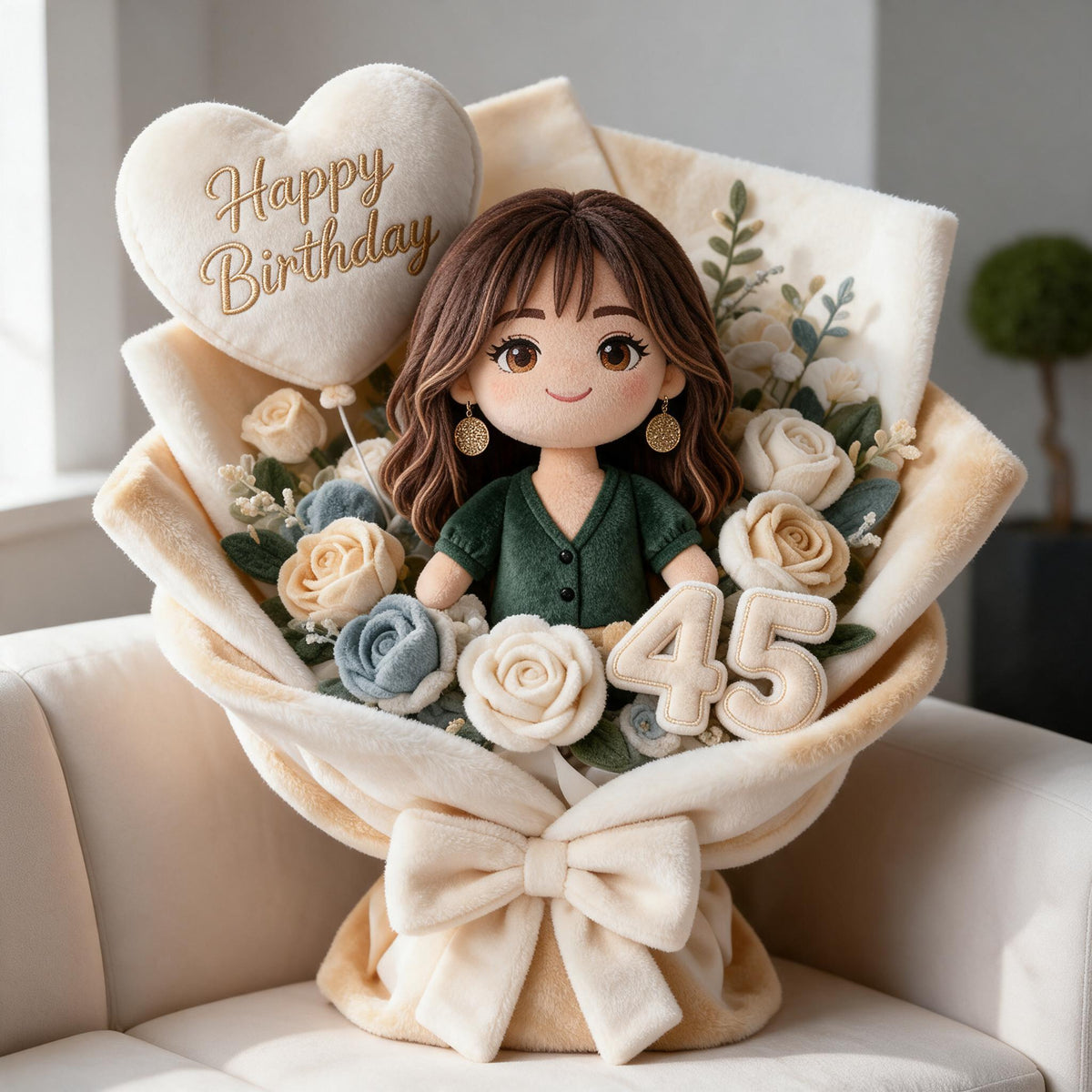 Coussin en fausse fourrure personnalisé pour le 45e anniversaire d'une femme latina