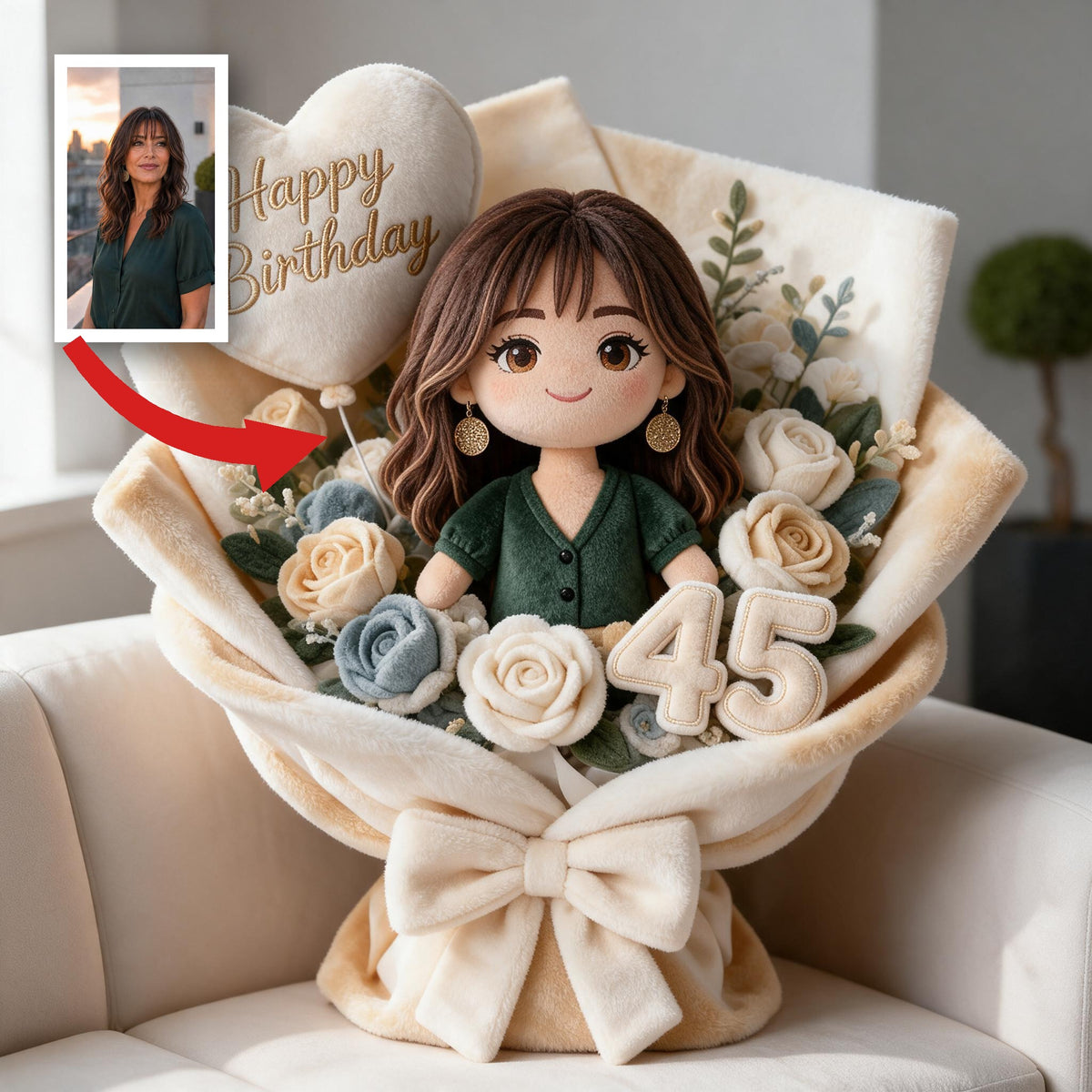 Coussin en fausse fourrure personnalisé pour le 45e anniversaire d'une femme latina