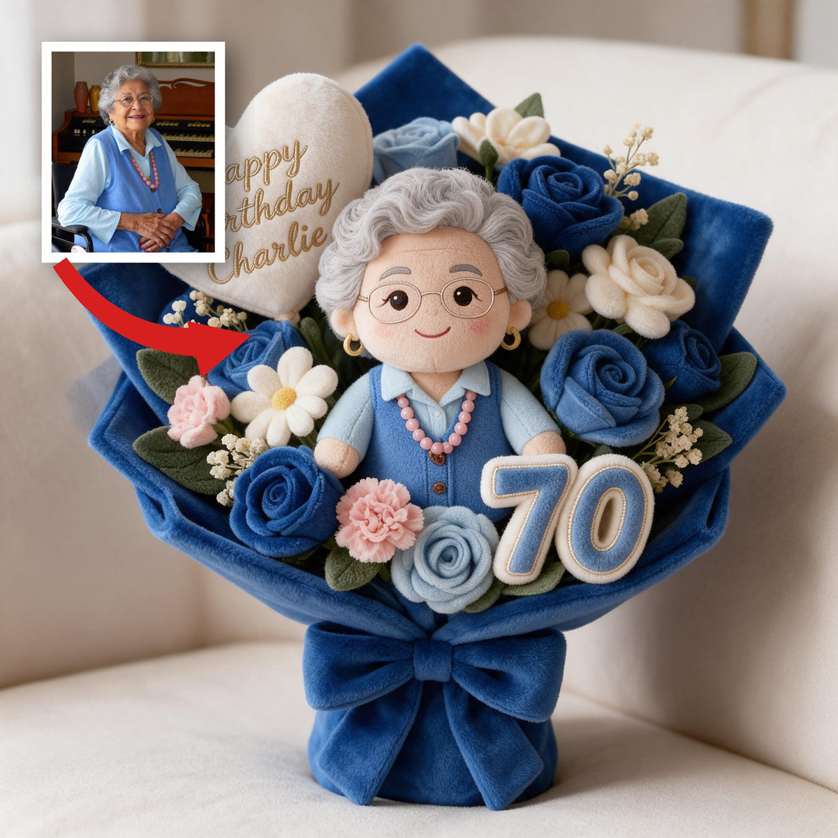Coussin en fausse fourrure personnalisé pour le 70e anniversaire d'une femme latina