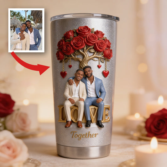 Personalized Black Gay Couple Tumbler LGBT Romantic Couple Gift