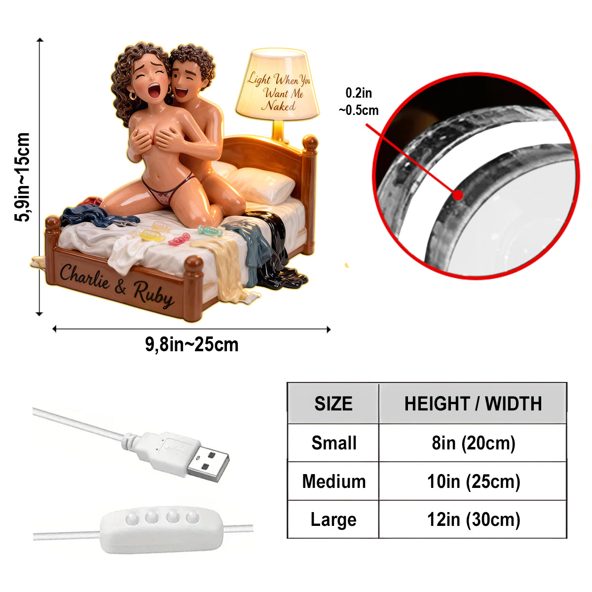 Personalized Latino Couple Acrylic LED Night Light Romantic Bedroom Gift
