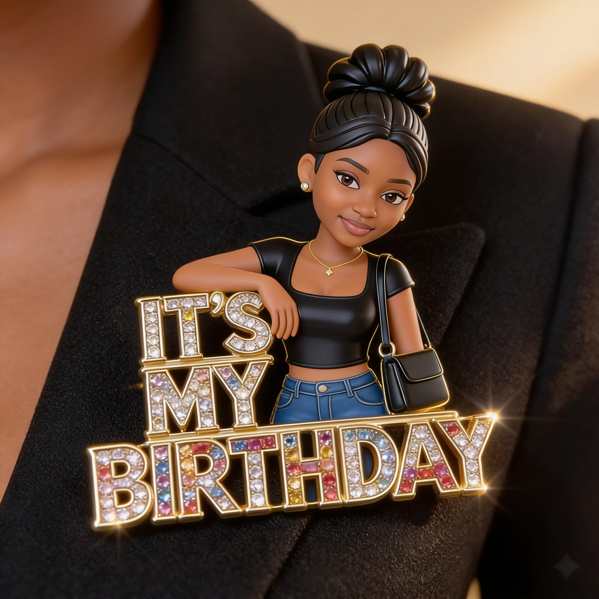 Custom Photo 21st Birthday Black Woman Enamel Pin Gift for Her