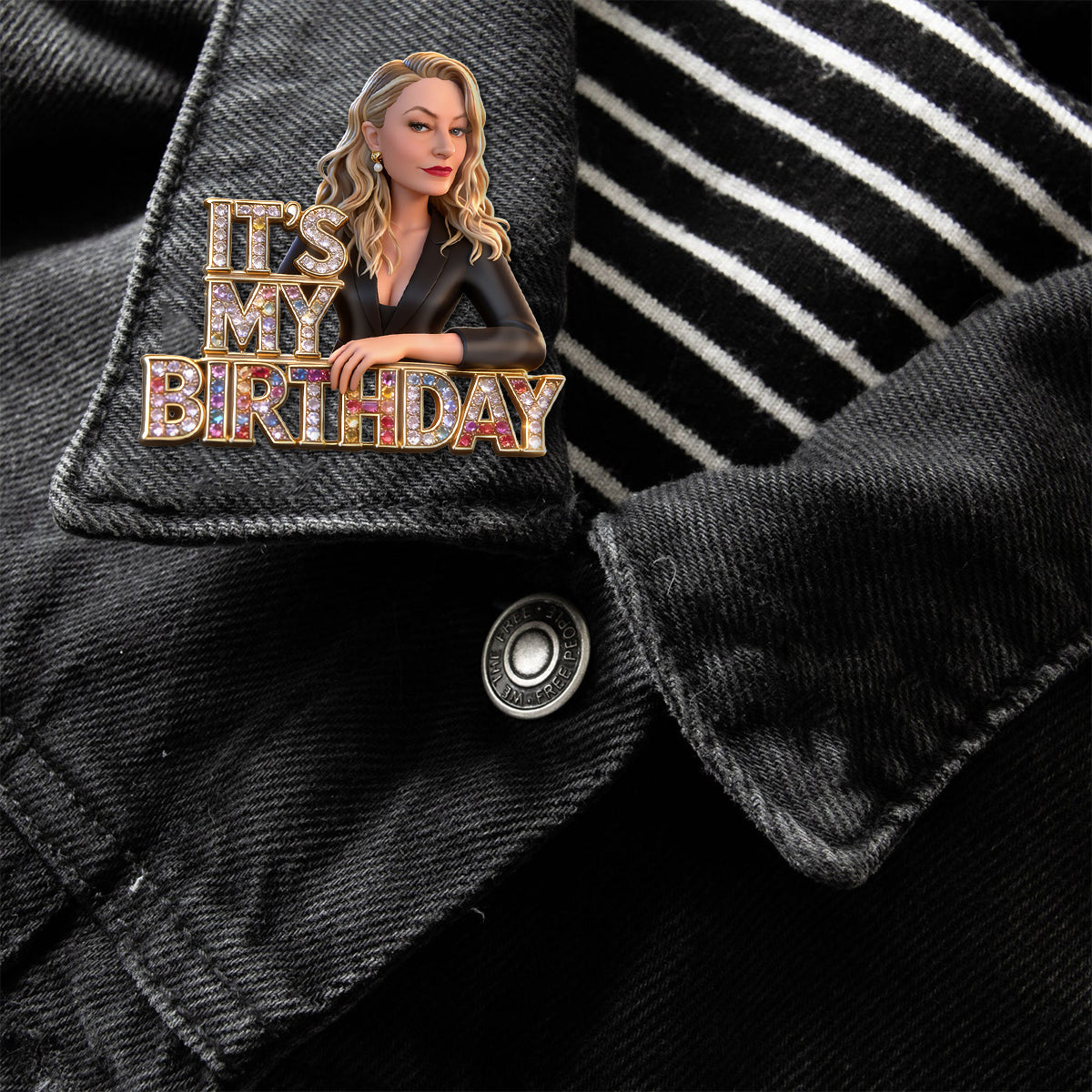 Custom Photo 21st Birthday Black Woman Enamel Pin Gift for Her