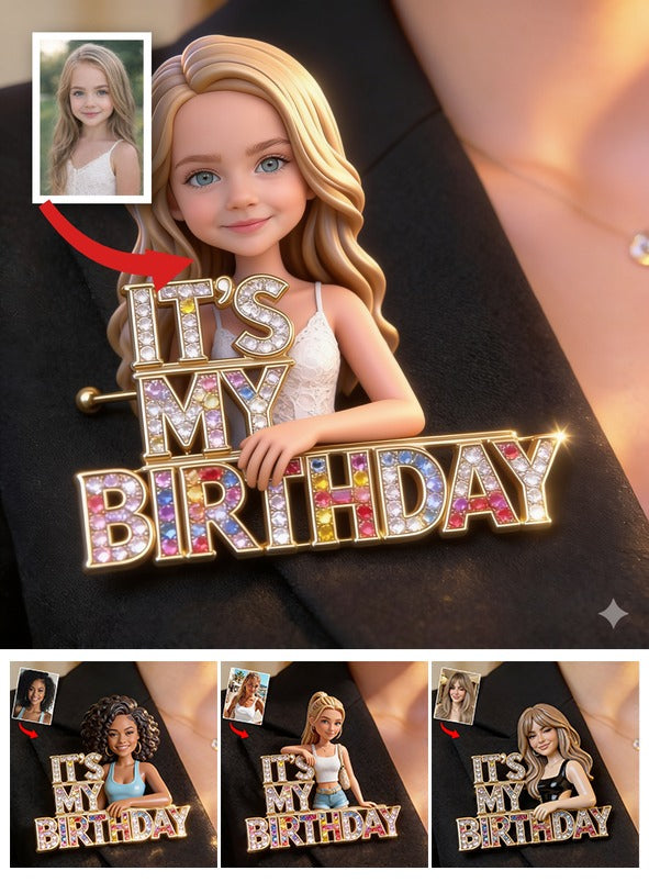 Custom Photo Birthday Little Girl Pin, Gift for Daughter Granddaughter Niece