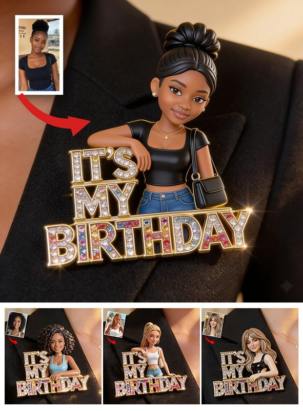 Custom Photo 21st Birthday Black Woman Enamel Pin Gift for Her