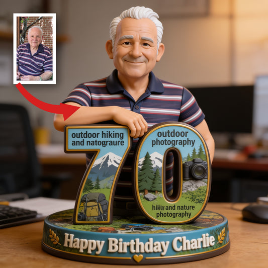 Personalized 70th Birthday Older Man 3D Figurine Gift for Dad, Grandpa