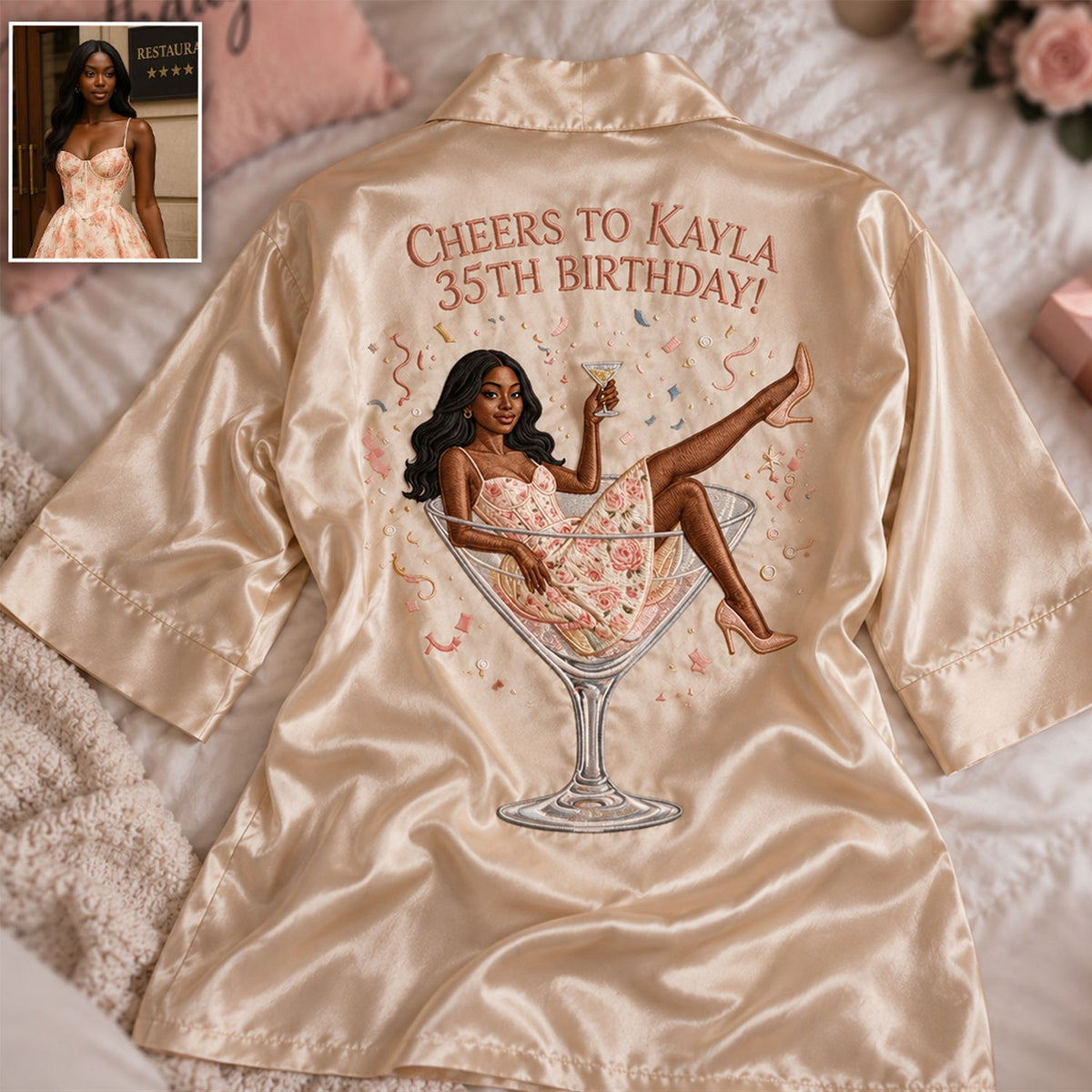 Personalized 25th Birthday Black Woman Satin Robe Birthday Gift