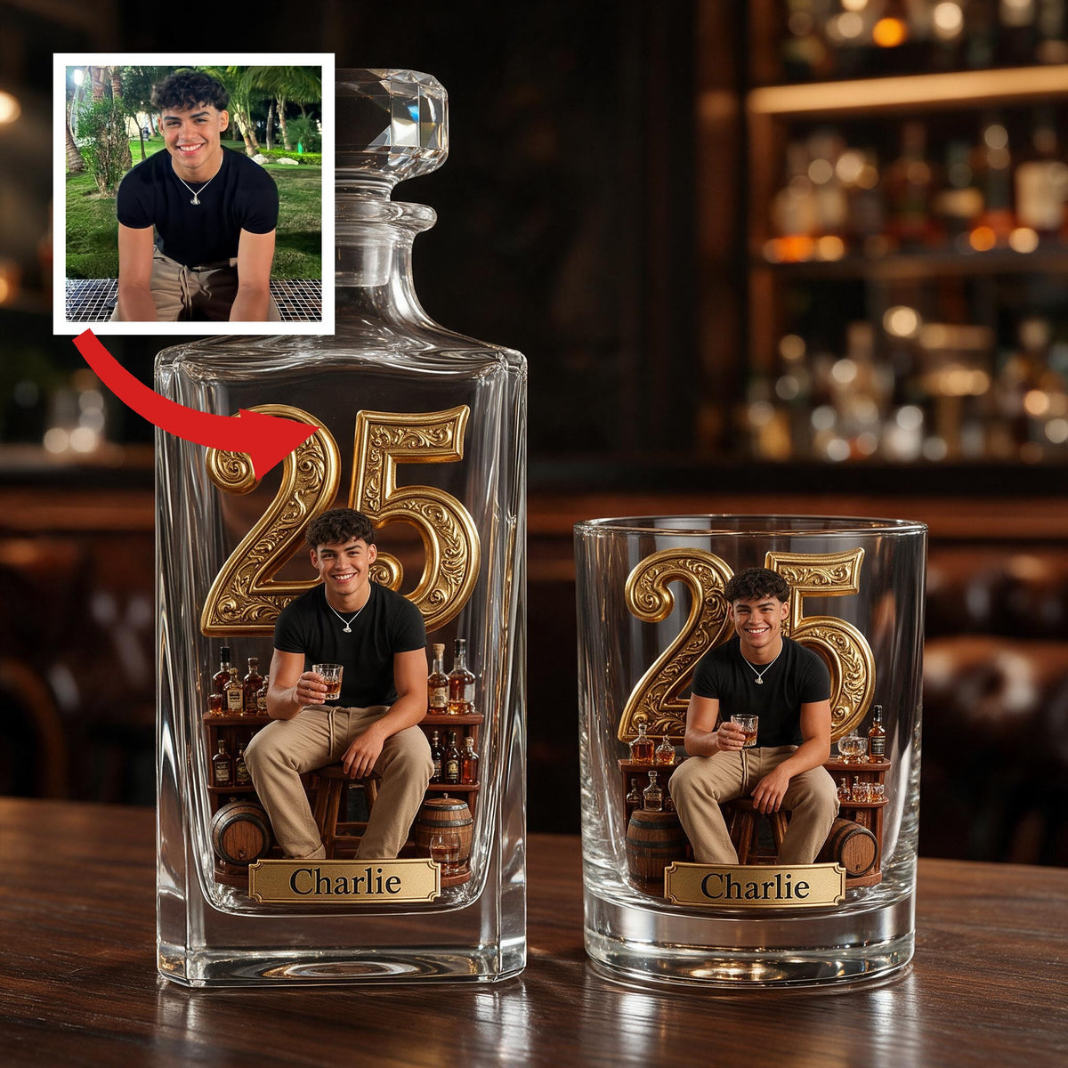 Personalized 21st Birthday Latino Man Whiskey Decanter Set Gift For Him