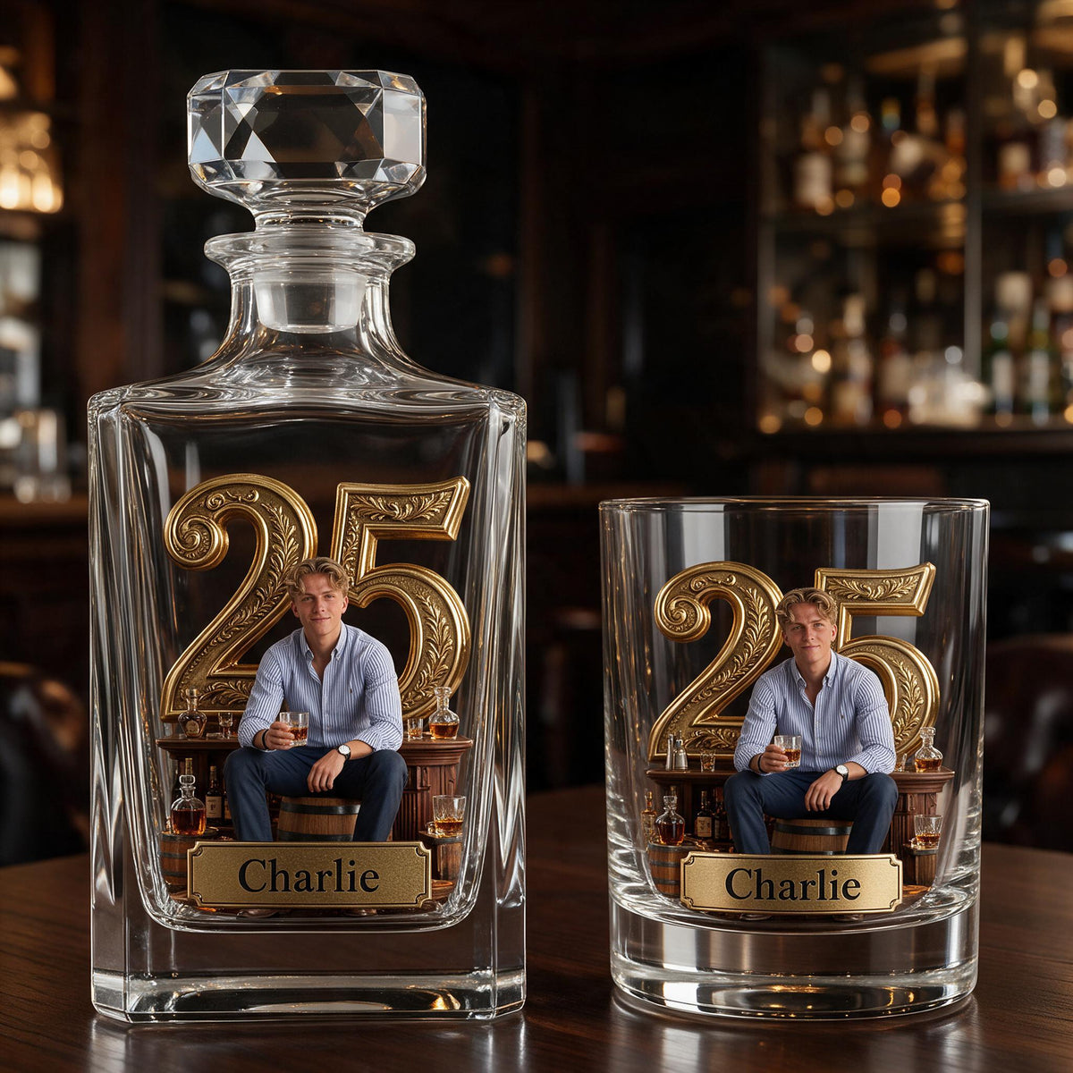 Personalized 25th Birthday Man Whiskey Decanter Set Gift For Him Husband Son Boyfriend