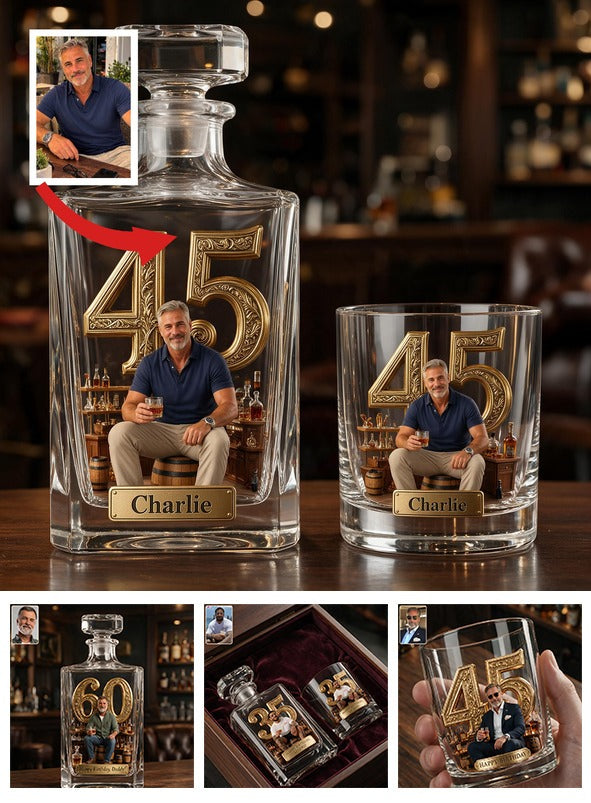 Personalized 45th Birthday Middle-Aged Man Whiskey Decanter Set Gift for Dad Husband