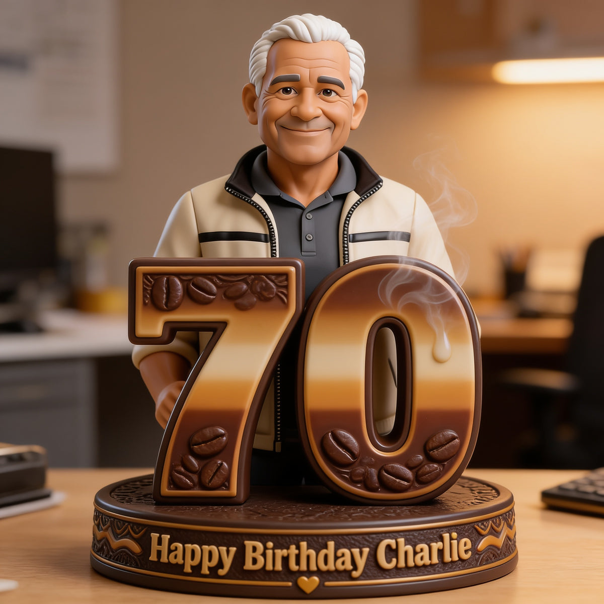Personalized 70th Birthday Older Black Man 3D Figurine Gift for Dad Grandpa