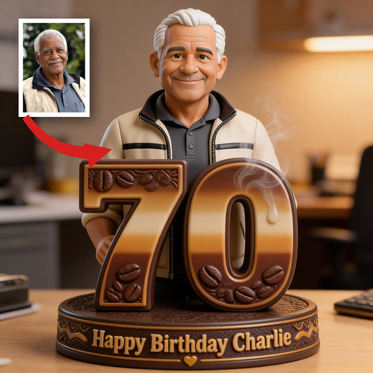 Personalized 70th Birthday Older Black Man 3D Figurine Gift for Dad Grandpa