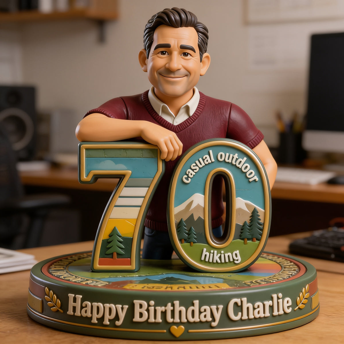 Personalized 70th Birthday Older Latino Man 3D Figurine, Gift for Dad Grandpa Husband