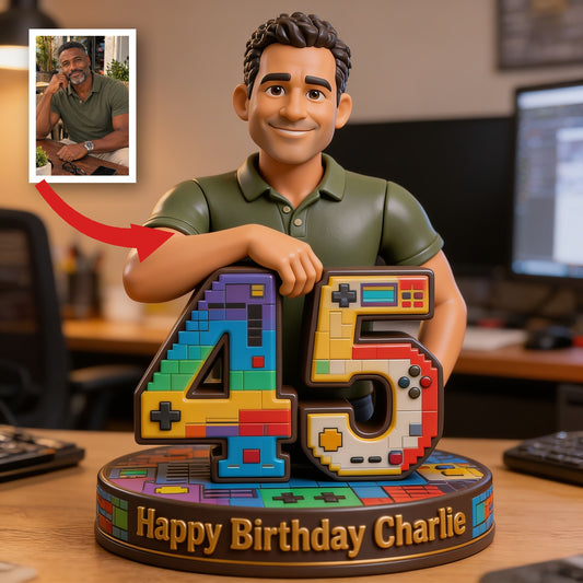 Personalized 45th Birthday Middle-Aged Black Man 3D Figurine Gift for Dad Grandpa