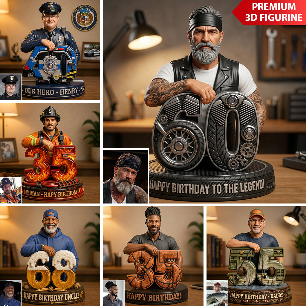 Personalized 45th Birthday Middle-Aged Black Man 3D Figurine Gift for Dad Grandpa