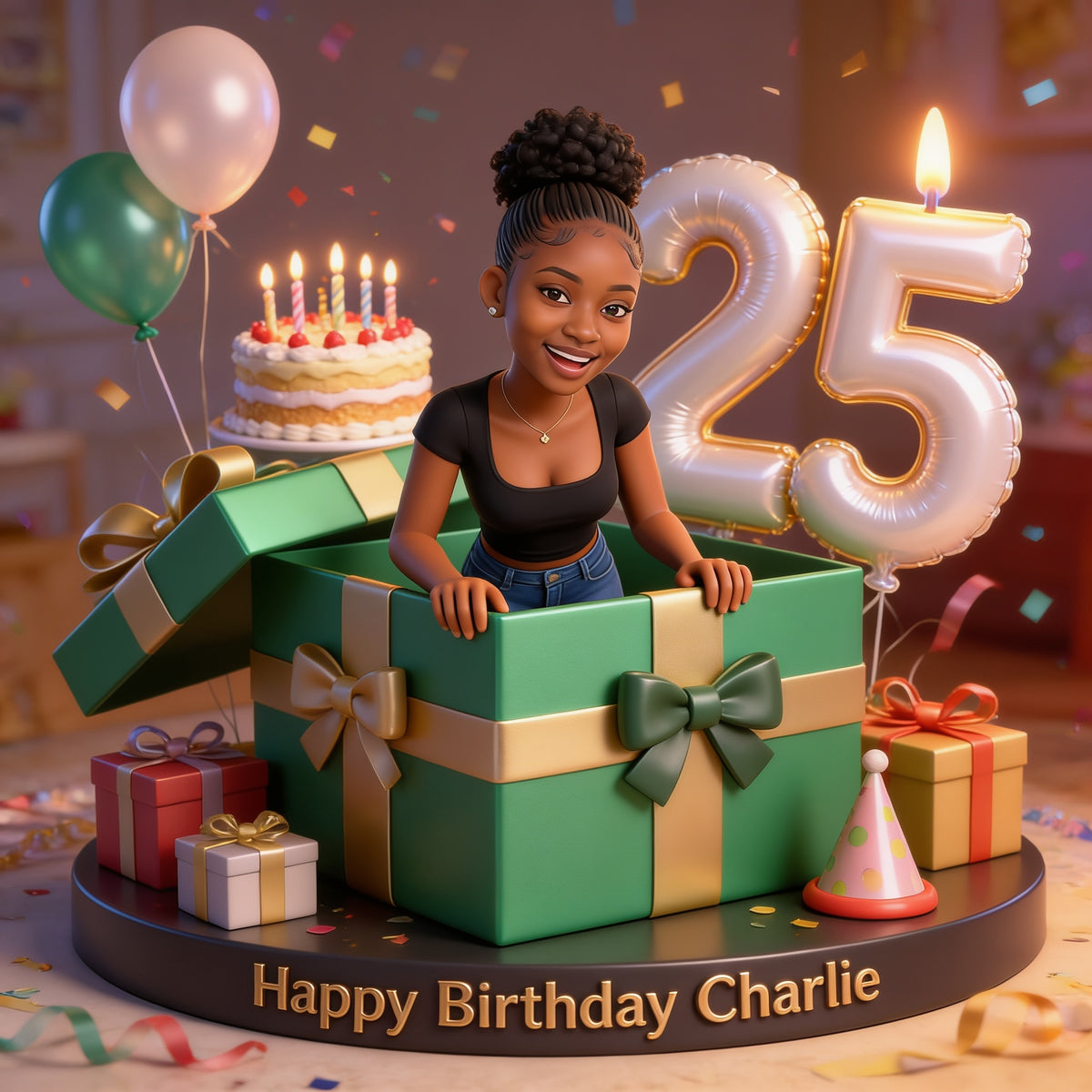 Personalized 25th Birthday Black Woman Custom Shaped Acrylic Plaque
