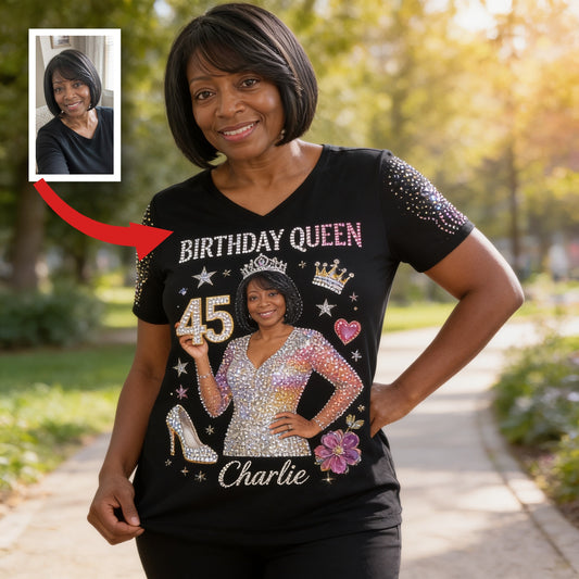 Personalized 45th Birthday Middle-Aged Black Woman V-Neck T-Shirt Gift