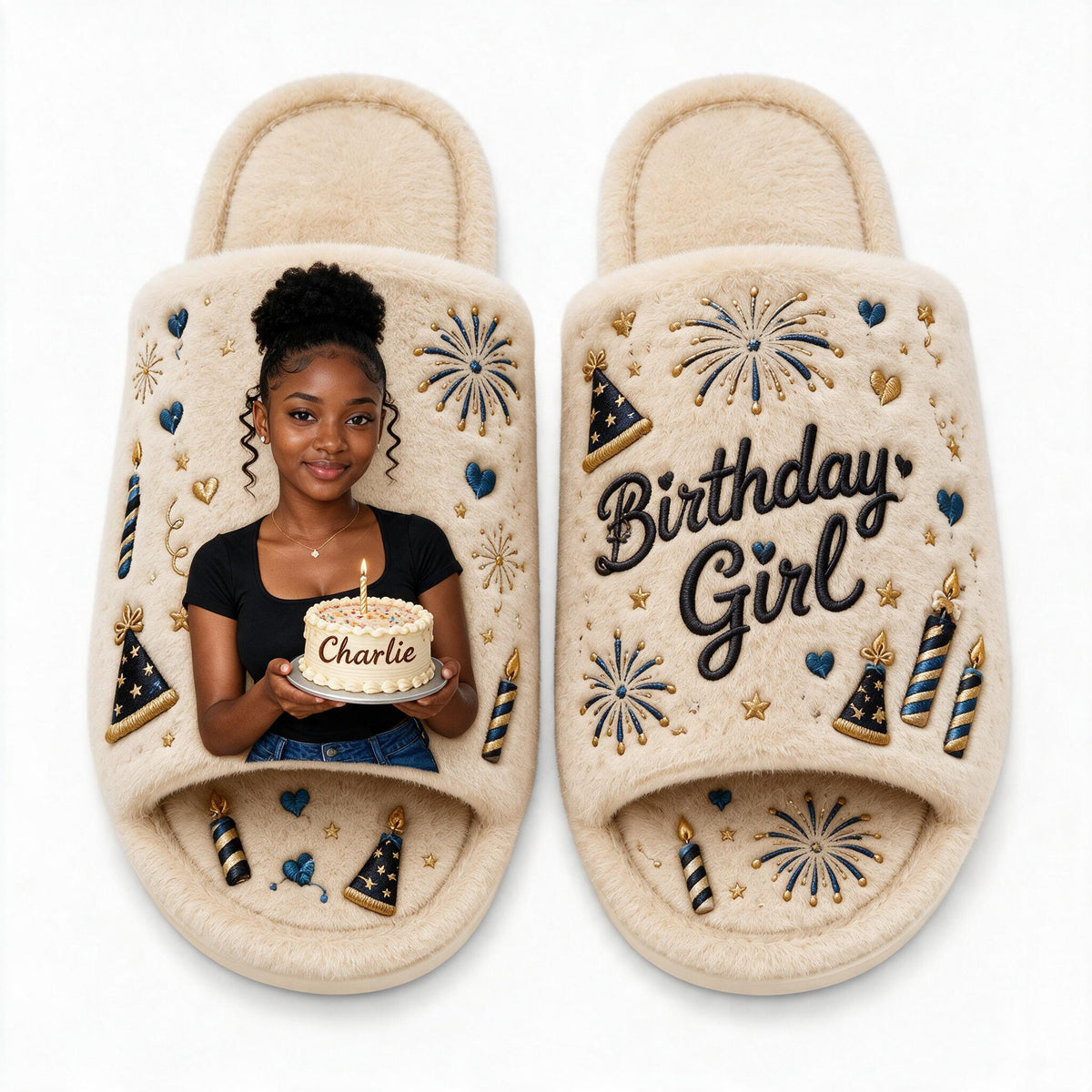 Personalized 21st Birthday Black Woman Open-Toe Slippers, Birthday Gift for Her