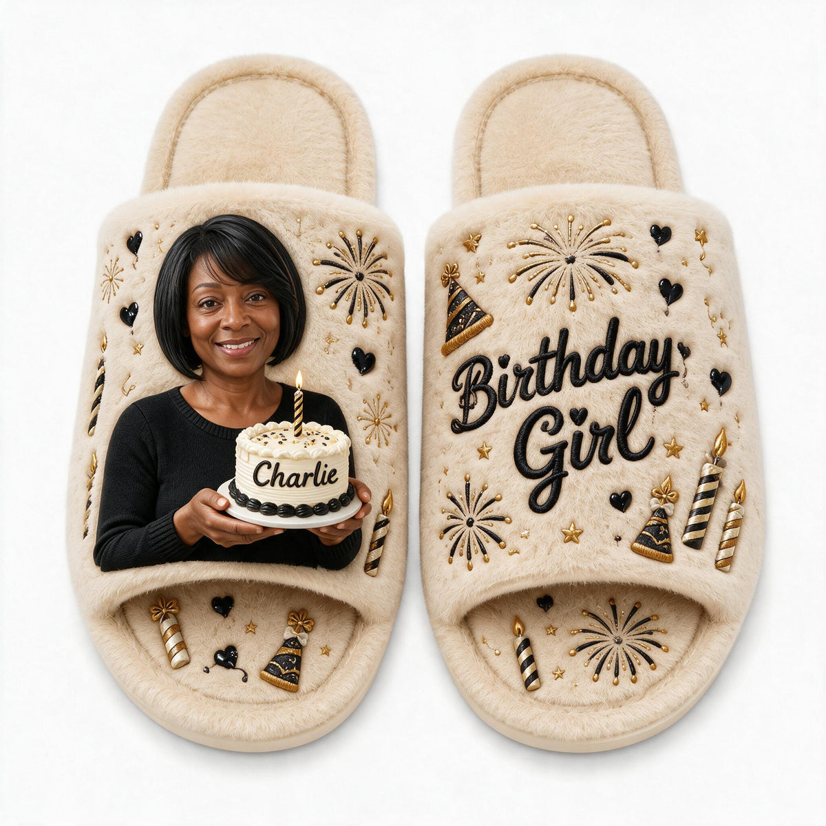 Personalized 50th Birthday Middle-Aged Black Woman Open-Toe Slippers Cozy Birthday Gift
