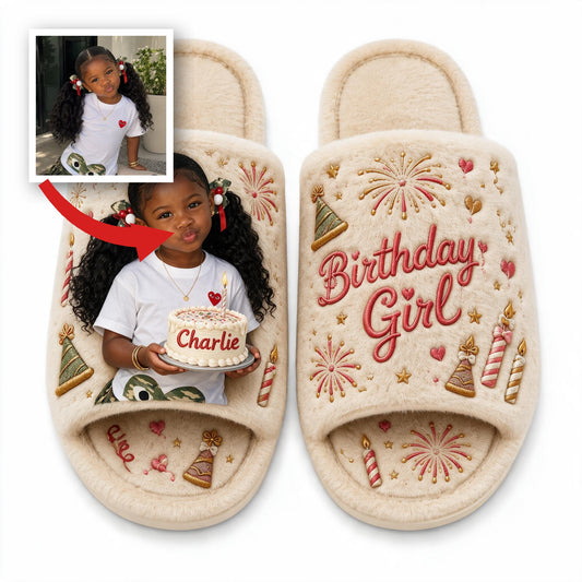 Personalized Birthday Black Little Girl Open-Toe Slippers, Gift for Daughter Granddaughter Niece