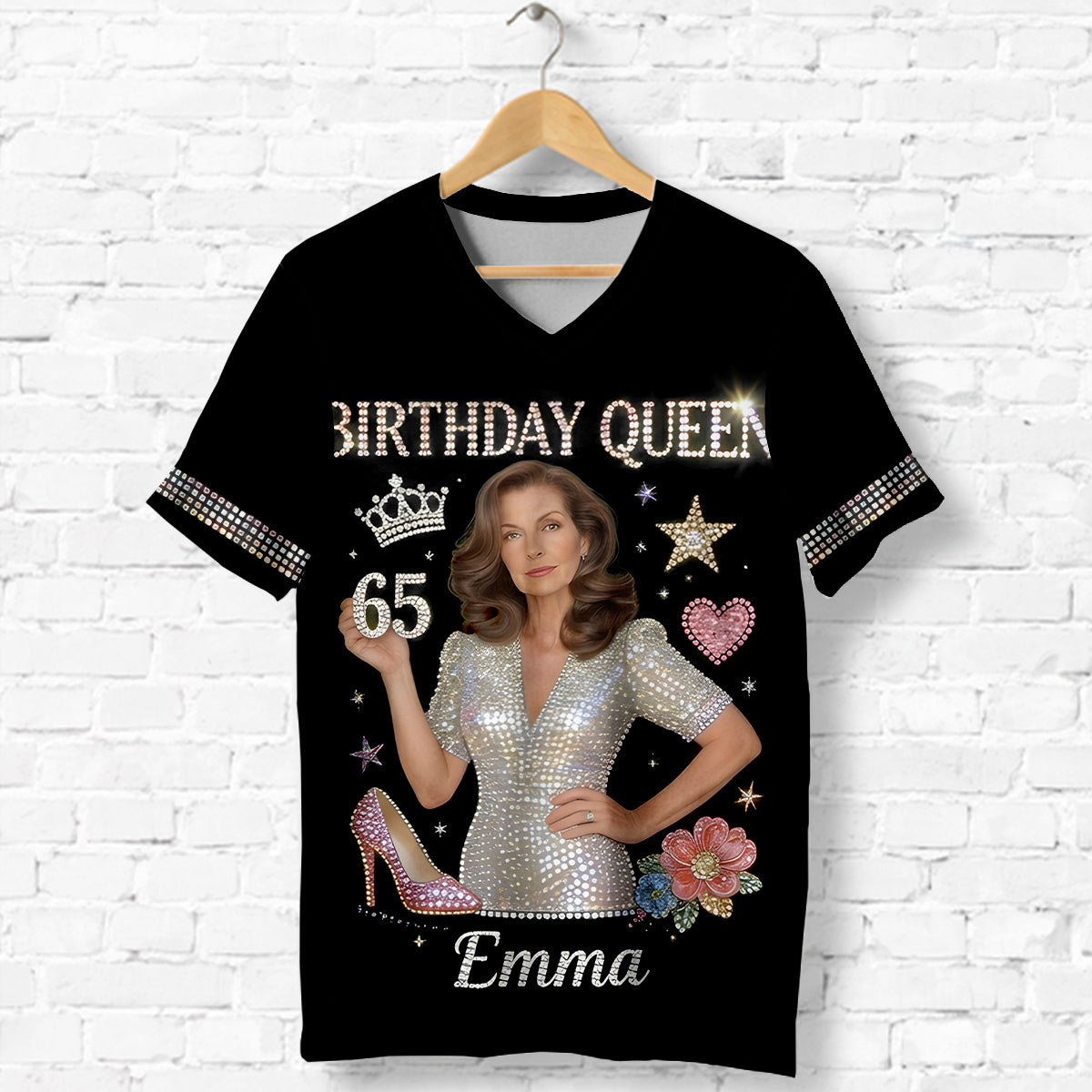 Personalized 70th Birthday Older Black Woman V-Neck T-Shirt Gift