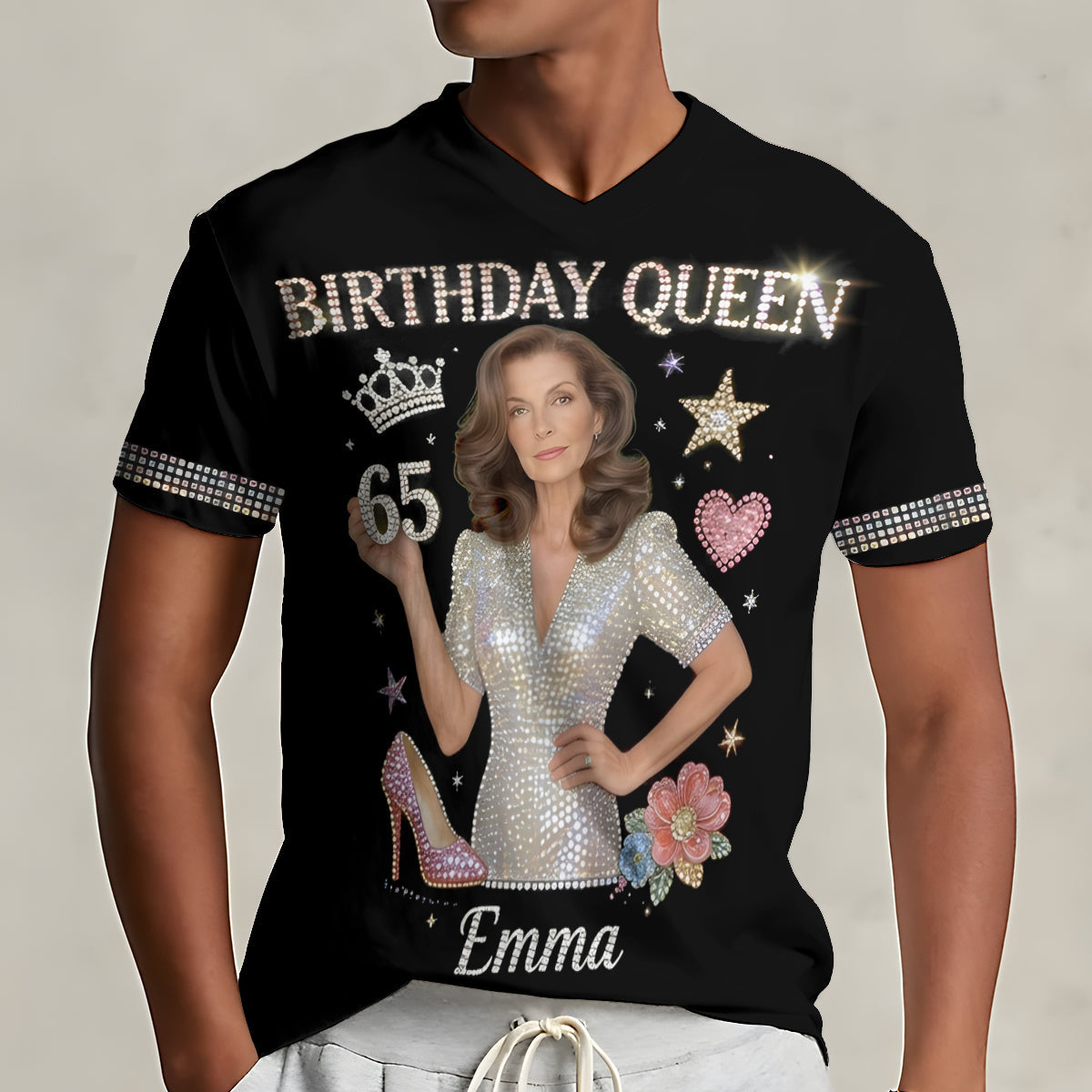 Personalized 45th Birthday Middle-Aged Black Woman V-Neck T-Shirt Gift