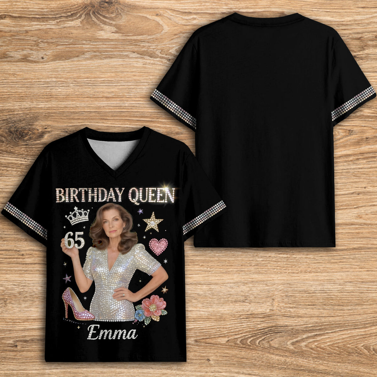 Personalized 70th Birthday Older Latina Woman V-Neck T-Shirt Grandma Gift