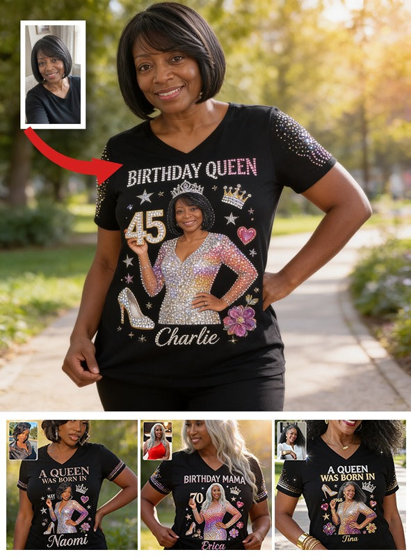 Personalized 45th Birthday Middle-Aged Black Woman V-Neck T-Shirt Gift