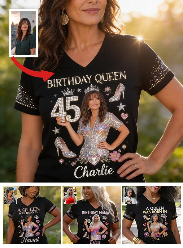 Personalized 45th Birthday Middle-Aged Latina Woman V-Neck T-Shirt